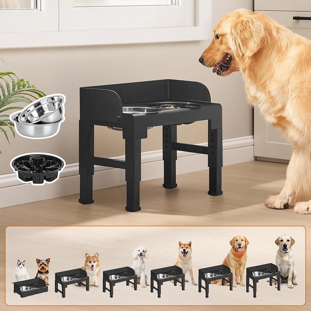 3-bowl Adjustable Height & Tilt Feeding Station With Non-slip Base - Heavy-duty Stainless / Plastic/ Bowls Suitable For Kittens & Cats, Stable Raised Dish For Or Commercial Use