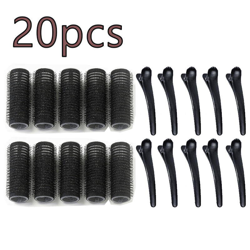 TEMU 20pcs Small 15mm Self-clamping Curling Iron Hair Clips Set, Includes 10pcs Plastic Hair Clips And 10pcs No-heat Curlers, And Curls, Bangs,