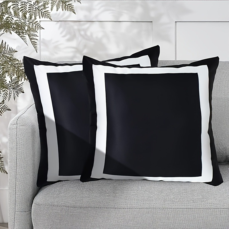 2-pack Modern Black And White Square Throw Pillows For Sofa Decor Soft Polyester Pillowcase - Wrinkle-, Fade-, Suitable For , Printed On , Pillow Core Not Included