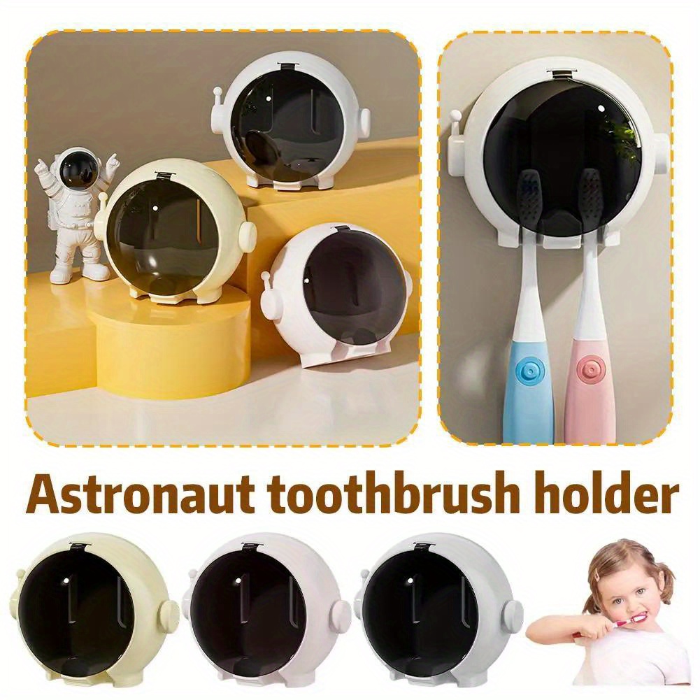 Astronaut-Themed Wall-Mounted Toothbrush Holder – No Drill Needed, Space-*  for Bathroom Decor, Sturdy ABS+PET Plastic, Easy to Clean, Milk ...