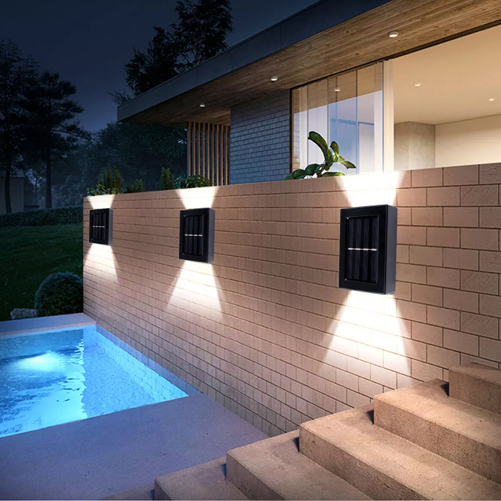 TEMU 4pcs Solar Fence Light Outdoor, Induction Courtyard Decoration, Auto Solar Fence Wall Lamps 2led Street Light, Suitable For Courtyard Exterior