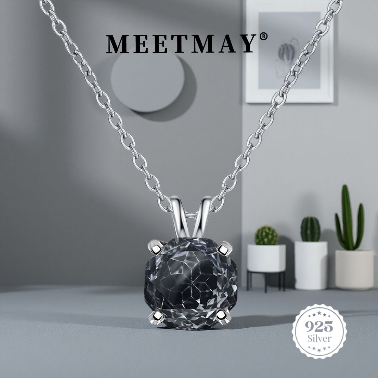 Synthetic Zircon Pendant Necklace — S925 Silver 18K Plated