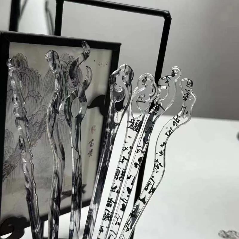 Random 5 New Ink Gray Hairpins, Literary Style Hair Accessories