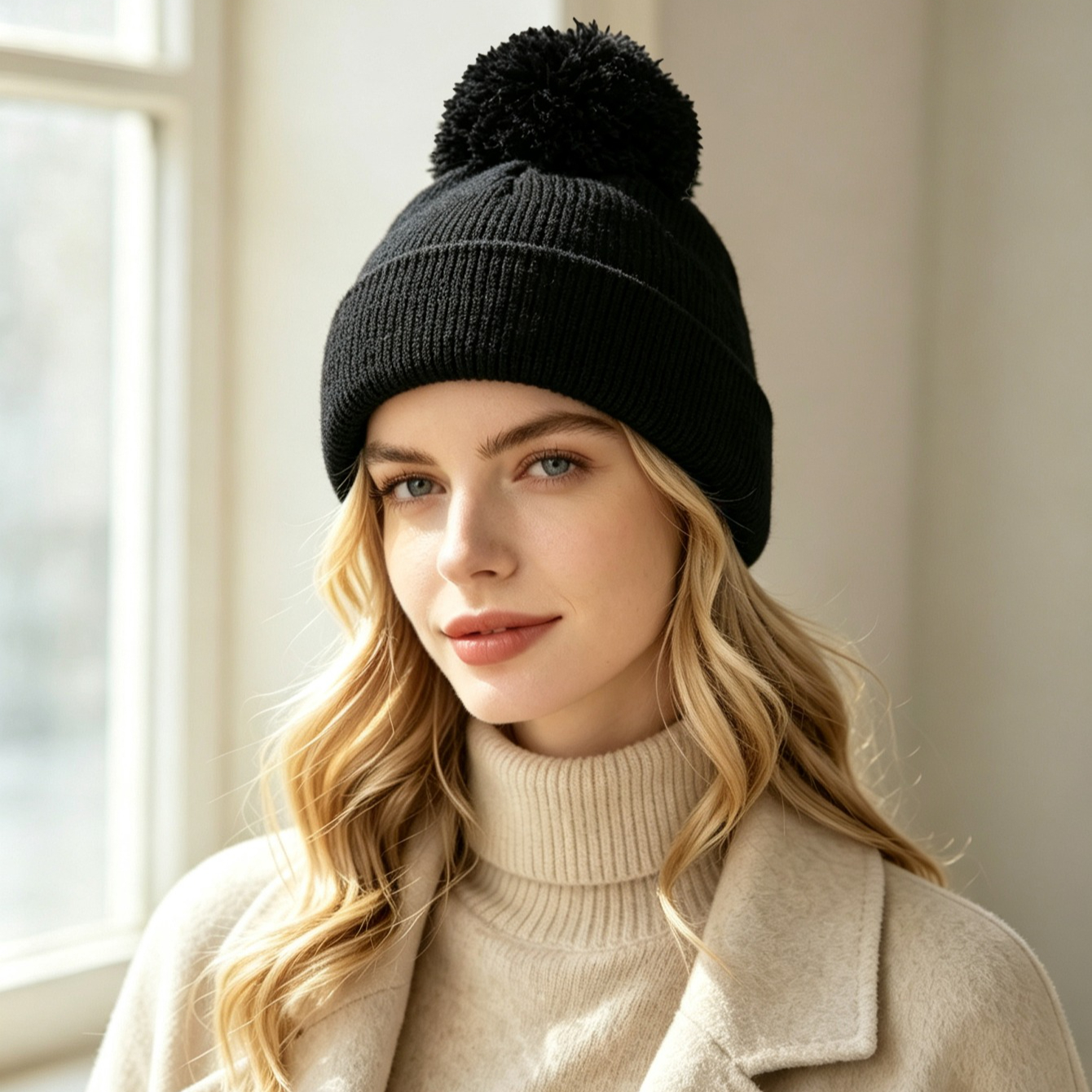TEMU Solid Color Ball-style Adult Women's Winter Warm Hat, Thickened Cold-proof Ball Cap, Outdoor Ski Warm Beanie