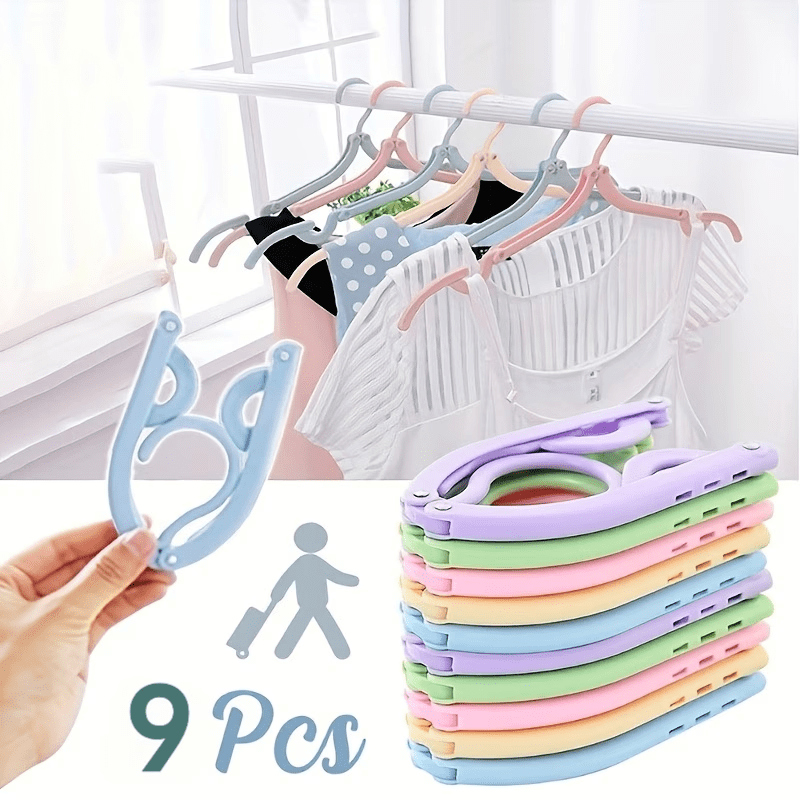 TEMU Random 9pcs Colors, Portable Folding Hangers - Durable Plastic, Suitable For Travel And Home Use With Anti-slip Grip