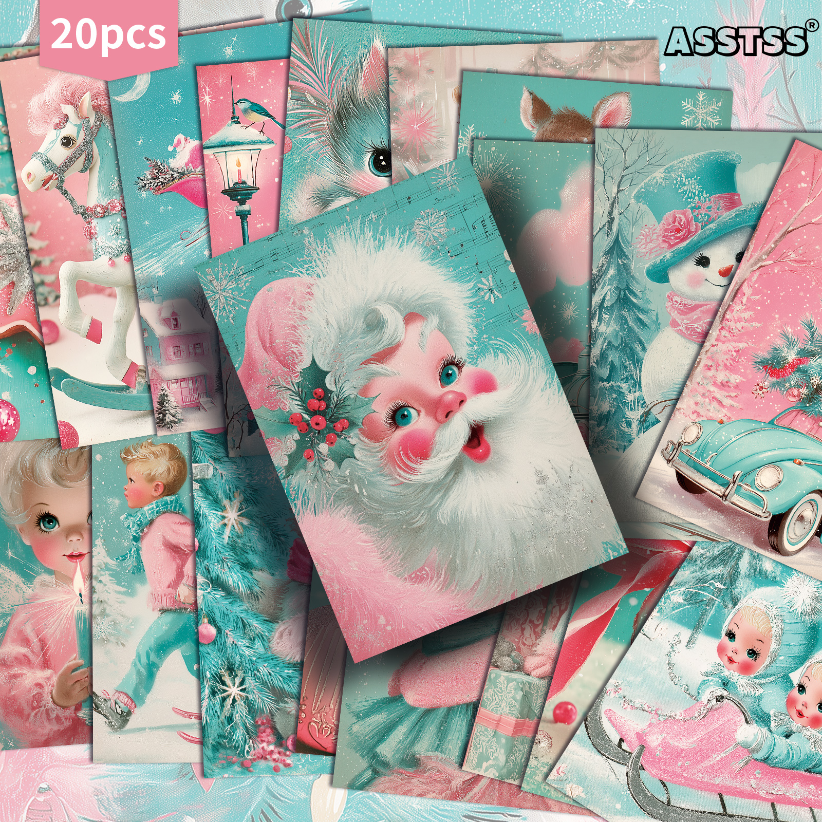 TEMU 20-pack Asstss Vintage Christmas Pinup Cards - 4x6 Inch Retro Junk Journal Paper Book With Classic Art, Scrapbooking & Crafting Blanks For