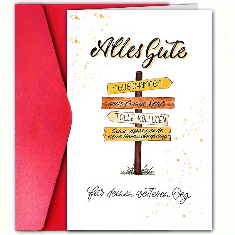 TEMU 1pc German "alles Gute" Farewell Card With Envelope - Humorous Goodbye Greeting Card For Coworkers, , Family - Whimsical Design & Wishes For
