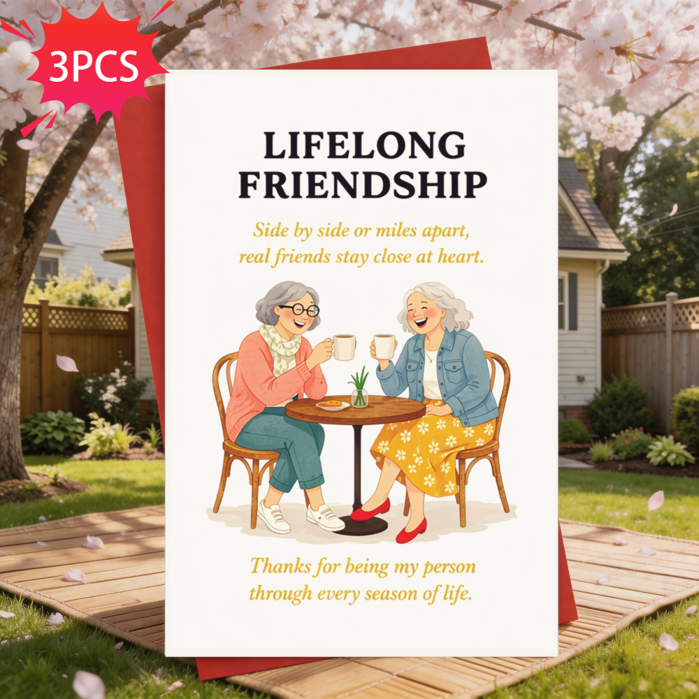 TEMU 3pcs Funny Friendship Cards With Envelopes (12x18cm), 2 Elderly Women Drinking Tea, Friendship For , Family, Anniversaries & Special Occasions