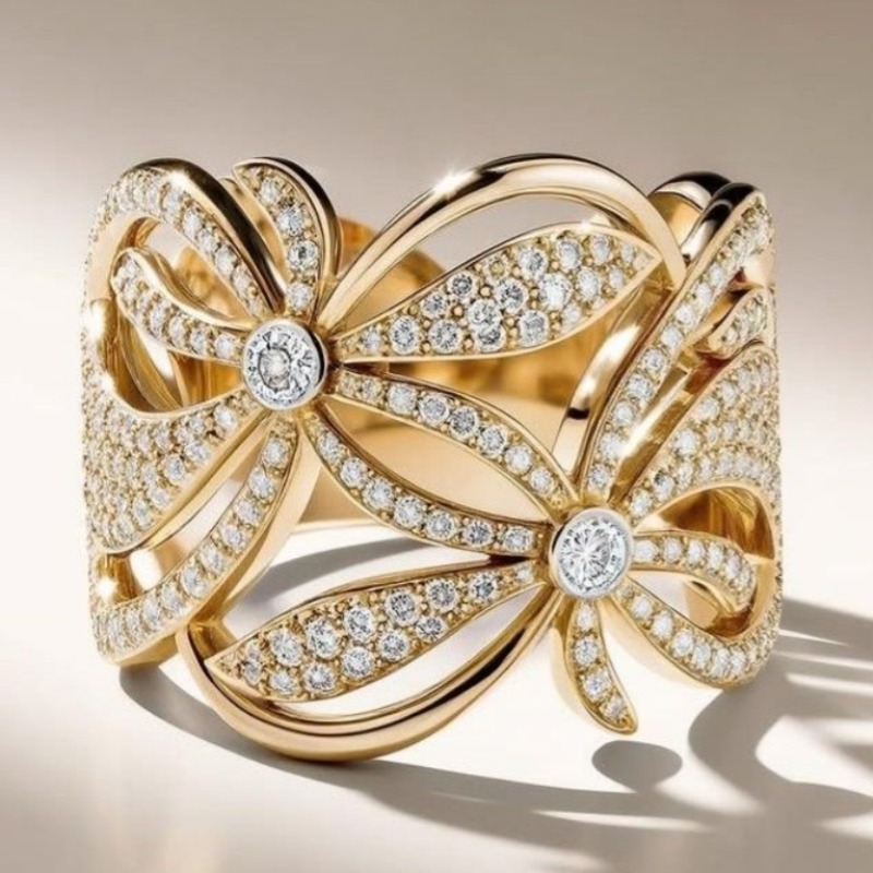 Plated Bow Ring - Elegant Bling Bling Luxury Gift