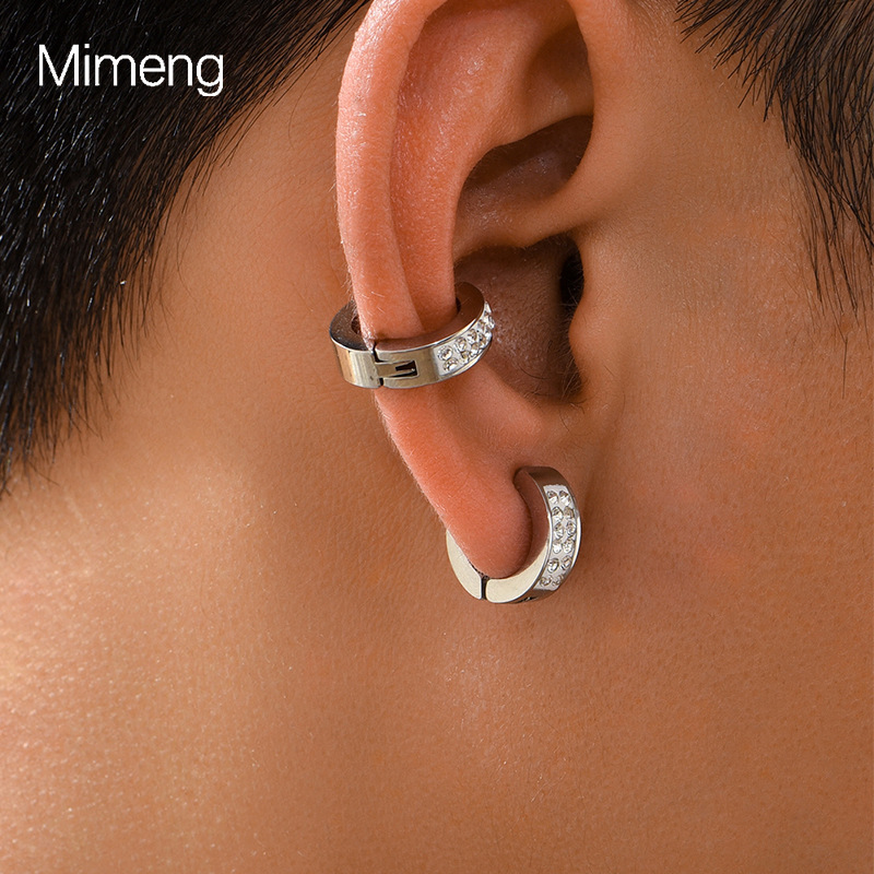 

Steel Ear Double Row Zirconia For Men And Women - , No Plating, All , And , 2pcs