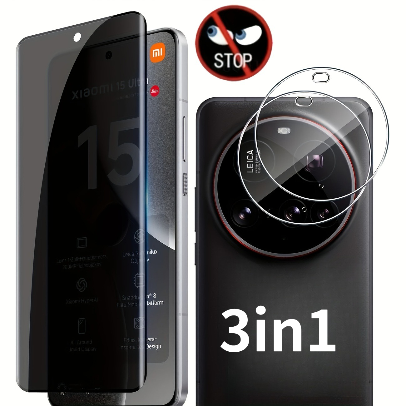 TEMU 3-in-1, 1pc Privacy Tempered Glass Screen Protector And 2pcs Camera Lens Protectors, Suitable For Xiaomi 13///xiaomi 14//xiaomi 14 Ultra/xiaomi