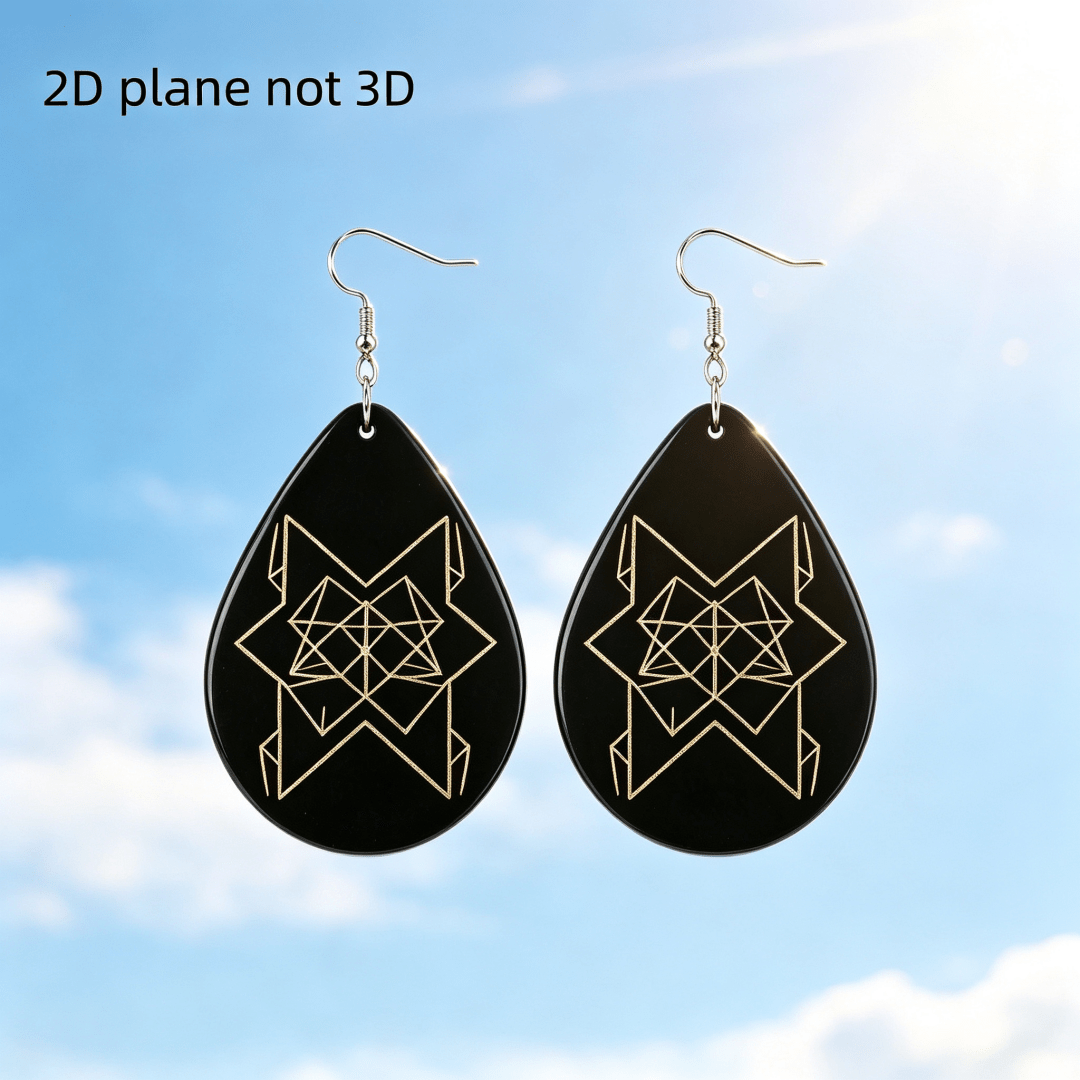 Witchy Black Golden Sacred Geometry Teardrop Earrings, Dangle Style