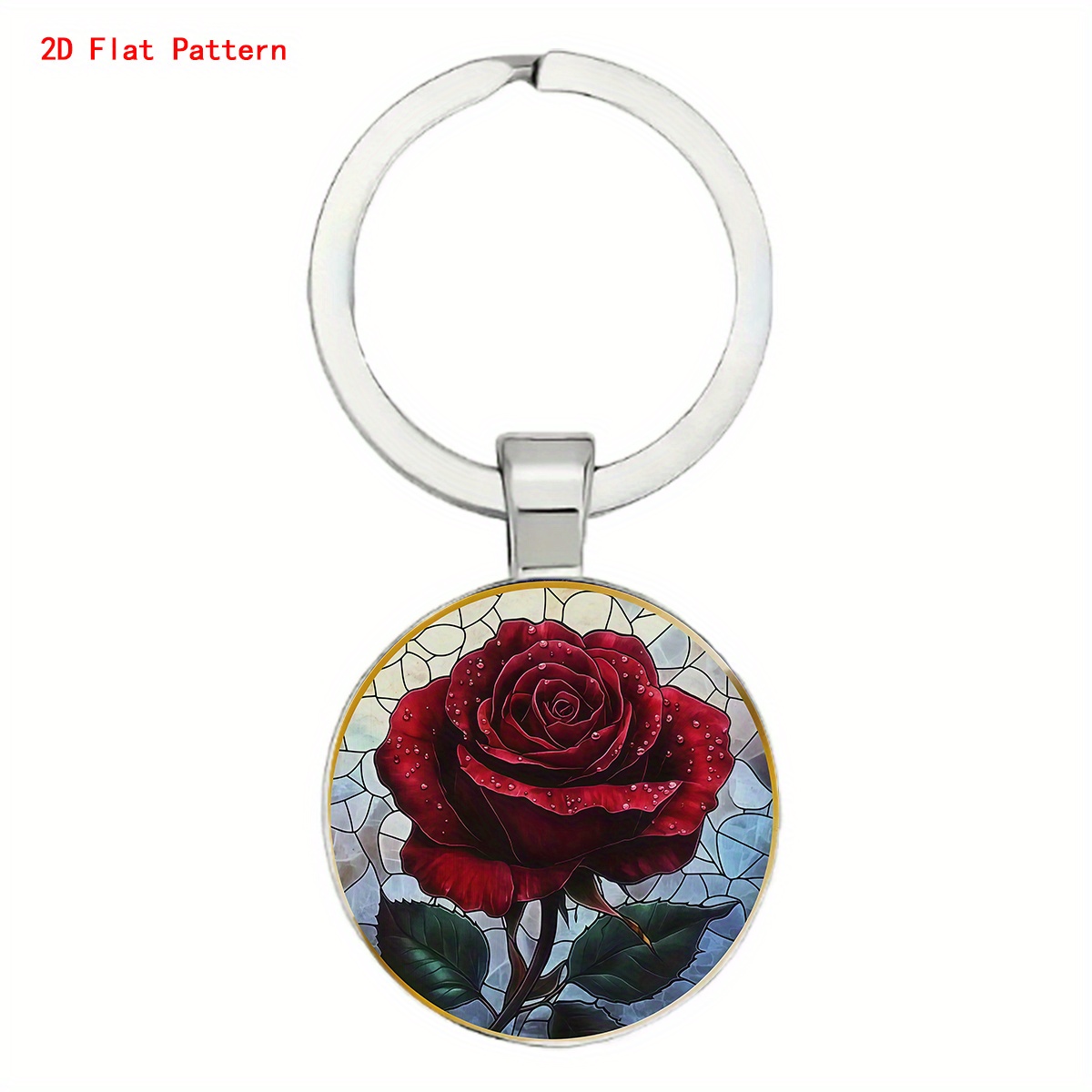 TEMU 1pc 2d Flat Stylish Rose Pattern Keychain - Alloy, A Trendy Accessory For Bags And Cars, Perfect Gift For Men And Women, Minimalist Round