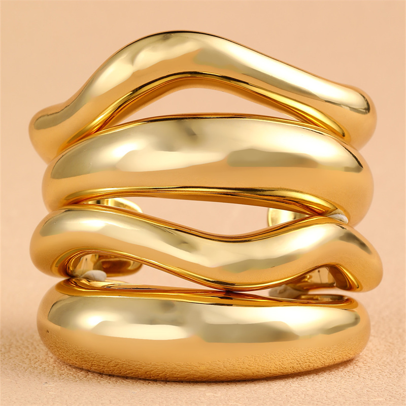 TEMU 4pcs Light Wavy Pattern Golden Open Bangle Bracelets, Daily High-end Fashion Bracelets