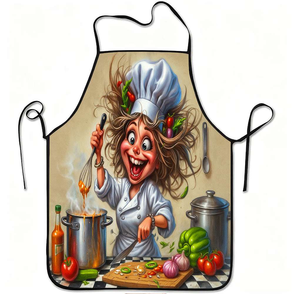 TEMU Delantal de cocina divertido con estampado de chef, 1 pieza | Material de poliéster duradero, cinturón ajustable, fácil de limpiar, para cocina,