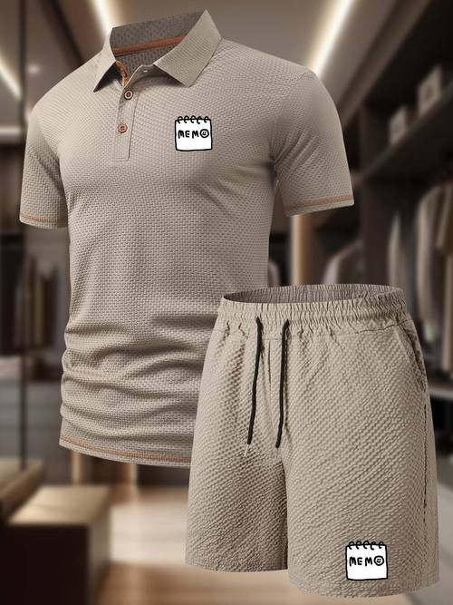 mem and mens style suit contrast collar shirt short sleeve matching versatile casual shorts lightweight breathable quick sharp business wear