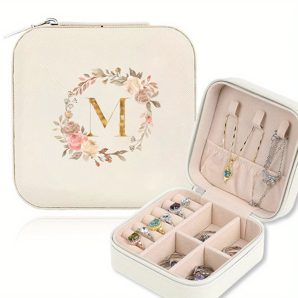 1pc A Versatile Travel Jewelry Organizer Bag - Portable Mini Travel Jewelry Storage Box, Compact Travel Case and Vanity Storage Box, Suitable for Storing Necklaces, Earrings, Ear Cuffs, Studs, Rings, and Lipstick Jewelry Boxes - 26 Golden Wreath