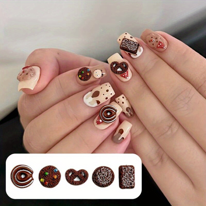 

20pcs -the-dark Cookie Nail Charms Set - Chocolate Resin Biscuit Designs For Diy Manicure & Pedicure Accessories, -free, Chocolate, Resin, Cookie, Nail Art, Diy Accessory