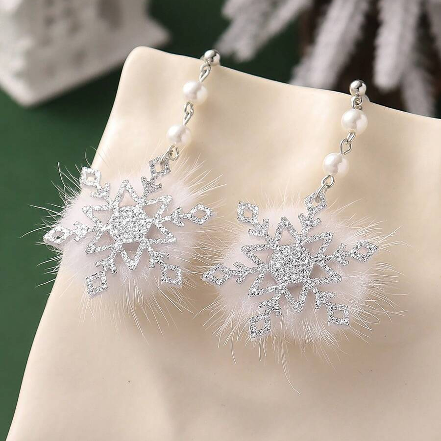 1 Pair Women' & Snowflake Earrings - Elegant Winter Suitable For Party, Christmas Gift, Daily Wear, Versatile And Pendant For, , Travel, And