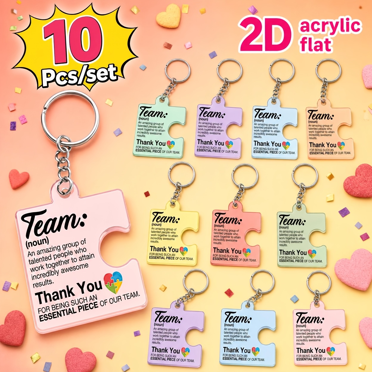 TEMU 2d Flat - [2d Flat] 10pcs Meaningful Colorful Puzzle Pieces Acrylic Keychain Team Appreciation Gift Employee Recognition
