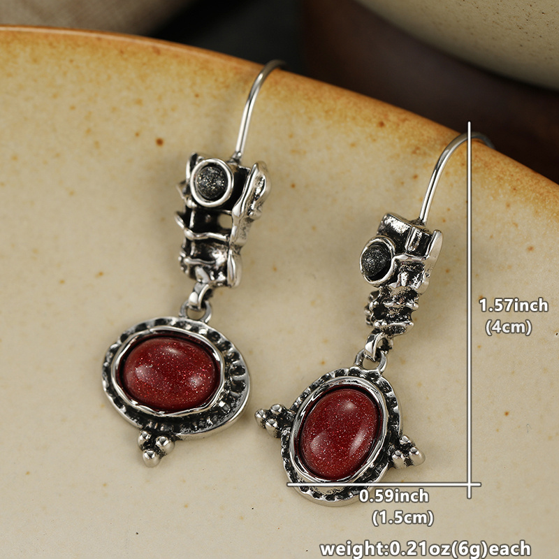 Women's Vintage Distressed Long Earrings with Asymmetrical Oval Pendant