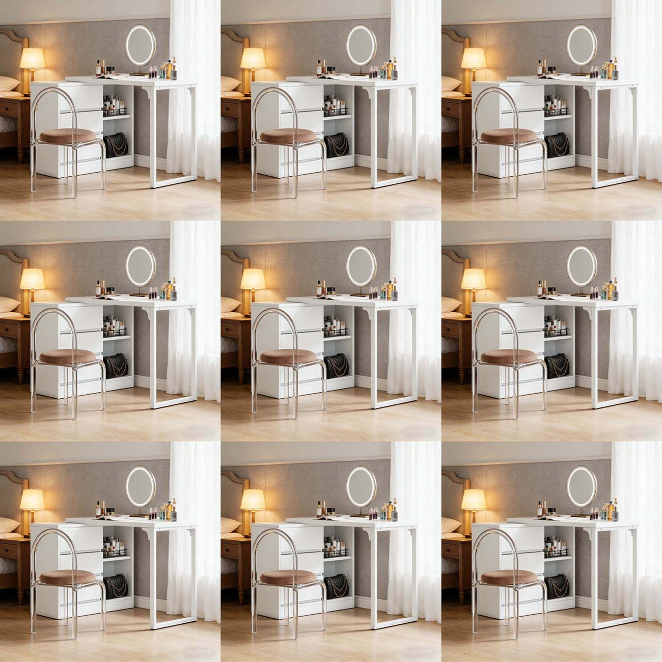 Compact White Makeup Table - Features 3 Drawers And 2 Shelves, Reversible Storage Unit (mirror Sold Separately)