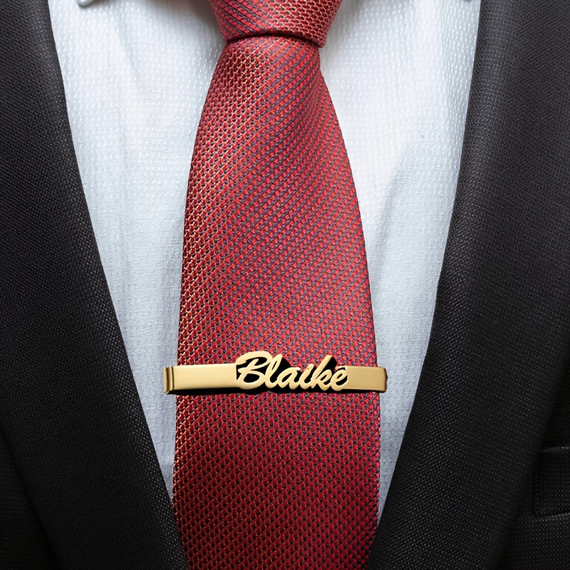 TEMU 1pc Custom Name Tie Clip Stainless Steel Personalized Groom Tie Clip Suit Shirt Additions Fashion Easy Men's Jewelry Bride Father Gift Groomsman