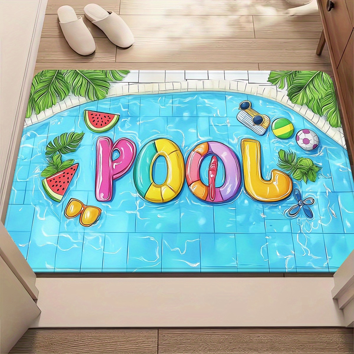 TEMU 1 tapis d'entrée de piscine d'été, tapis de salle de bain antidérapant, tapis absorbant en fibre lavable en machine, convient pour à coucher, du