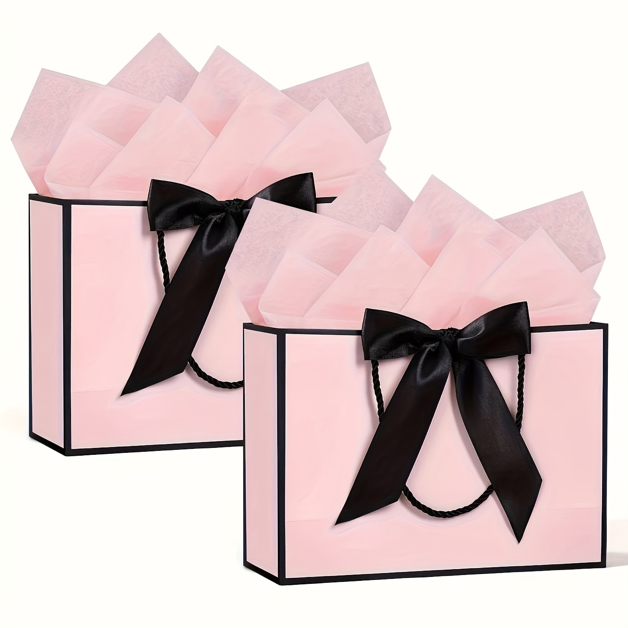E-shop 2 Stück Große Elegante Rosa Geschenktaschen mit Schwarzem Band – Luxus Tragetaschen für Geburtstage, Hochzeiten, Weihnachten, Valentinstag,