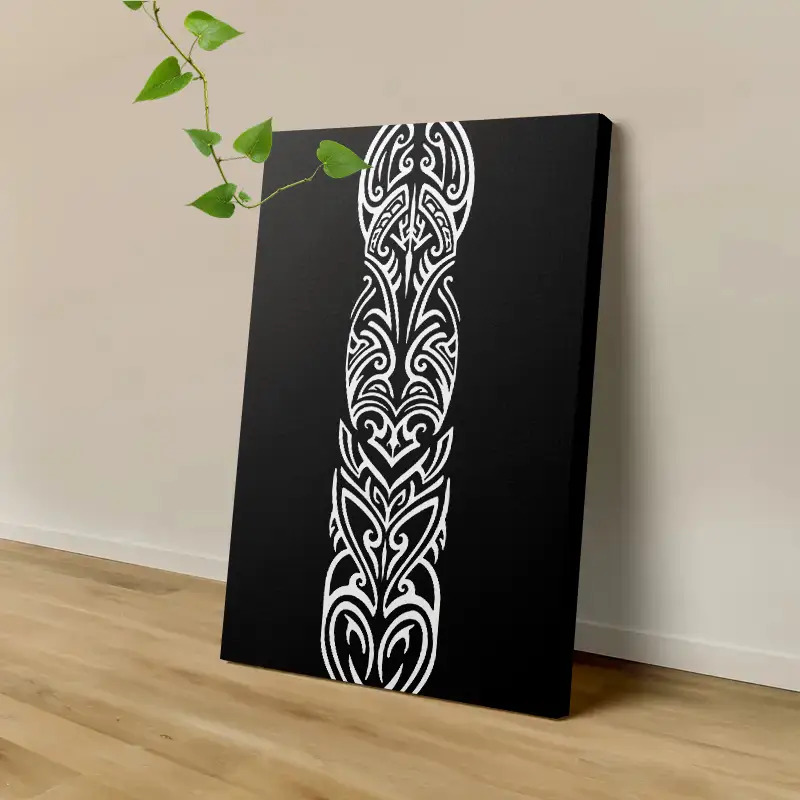 TEMU 1pc Maori Tribal Art - Polynesian Arm Sleeve Design, Modern Minimalist Wrapped Canvas Framed Suitable For Tattoo Room Decor, / Use, Installation