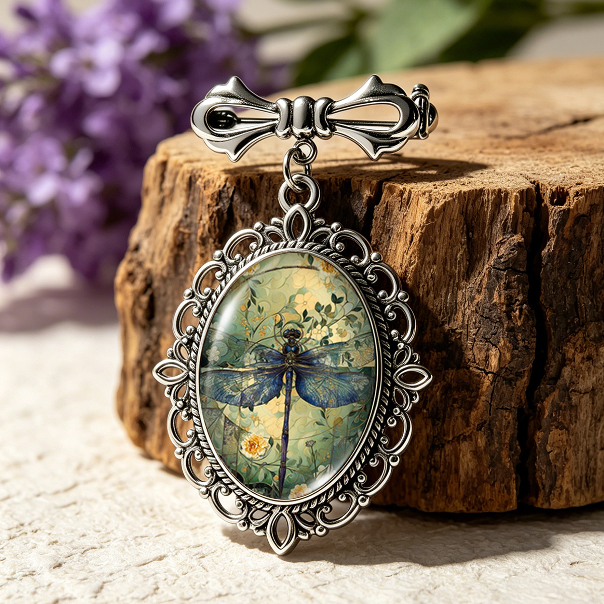TEMU 1pc Vintage Floral Insect Oval Glass Cabochon Bow Brooch Handmade Clothing Backpack Brooch Pins Jewelry Gift