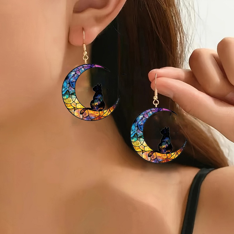 

Elegant Acrylic Cat Moon Earrings - Stainless Steel Posts, Parties And Gifts, Elegant Style,