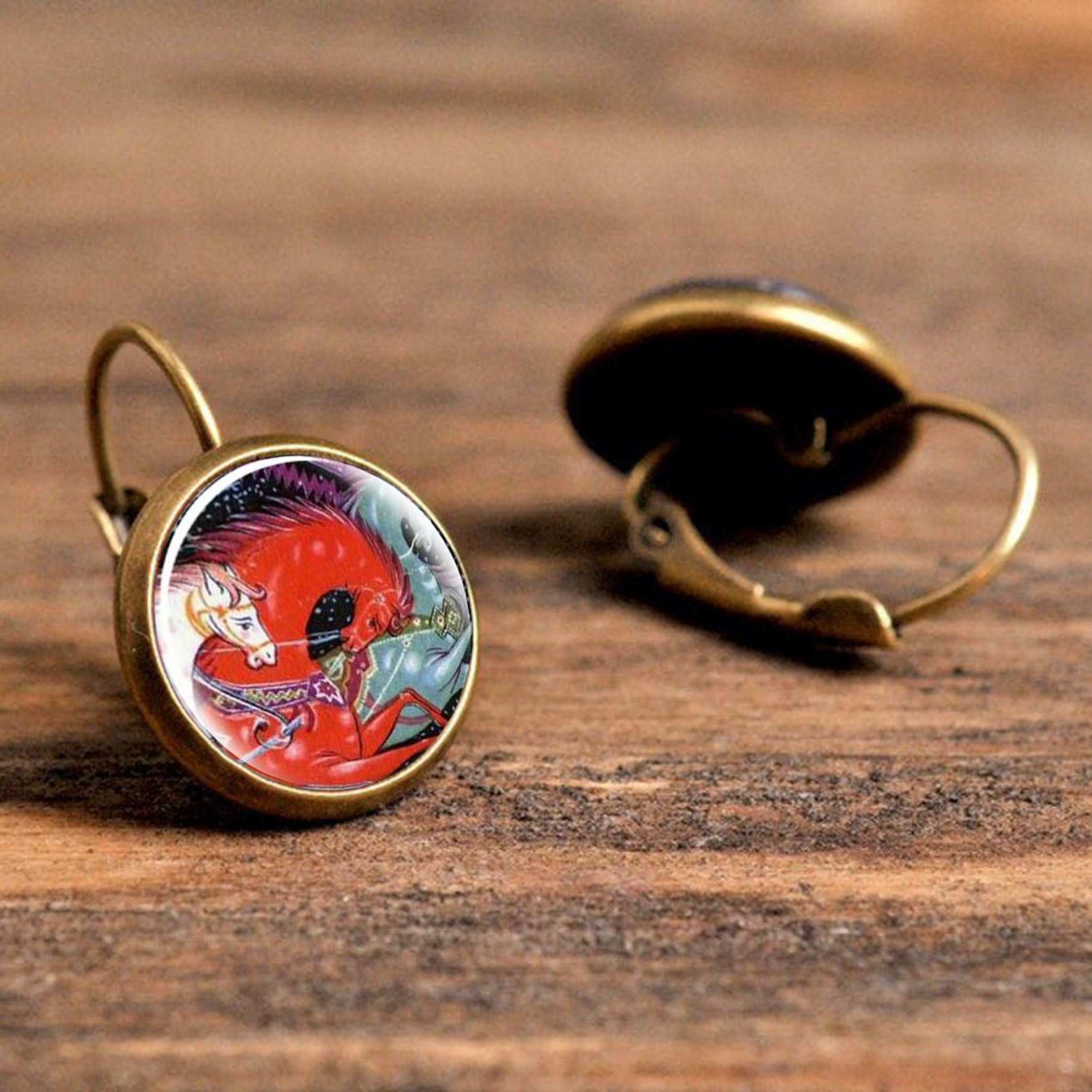 Creative Glass Animal Pattern Earrings, Retro Cartoon