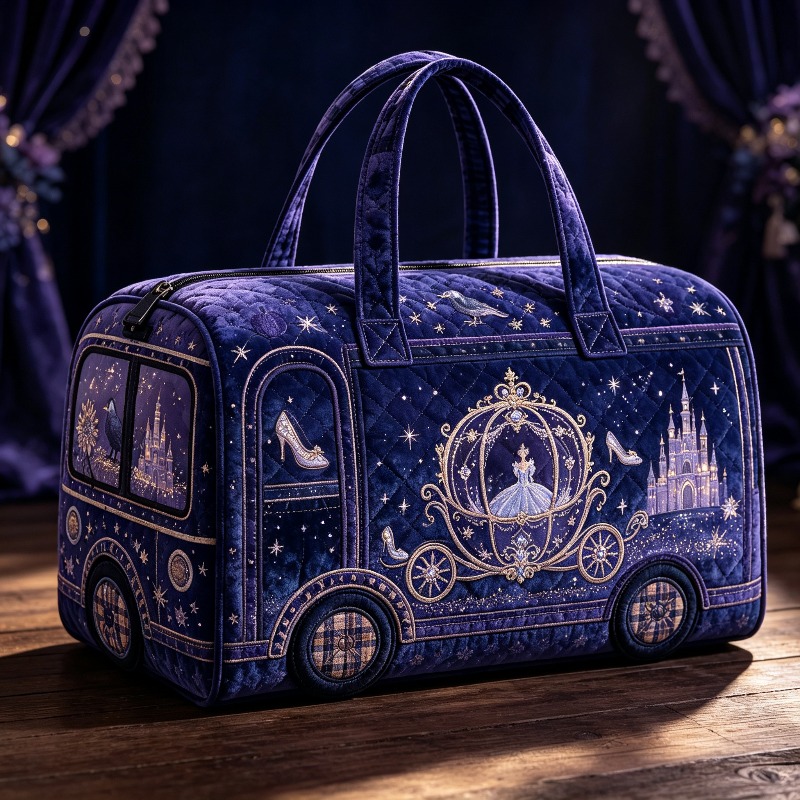 TEMU A Large Fairy Tale Weekend Travel Bag, Featuring Castle, Shoe, And Starry Sky Prints, With A Zipper Closure, Suitable For Women's Overnight