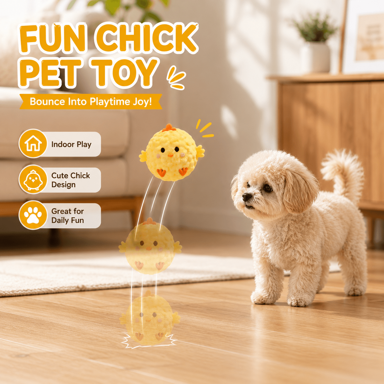 2pcs Set Yellow Chick Interactive Bouncing Squeaky Toy Ball