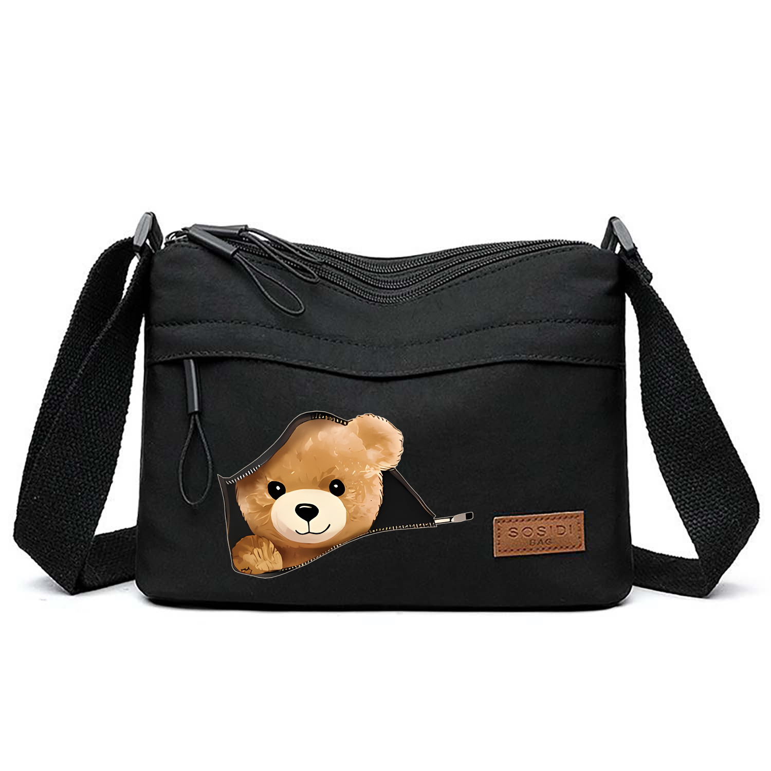 TEMU Bolso bandolera de moda, de oso con cremallera, bolso de multifuncional, casual y , diseño de cremallera multicapa, bolso cuadrado bandolera
