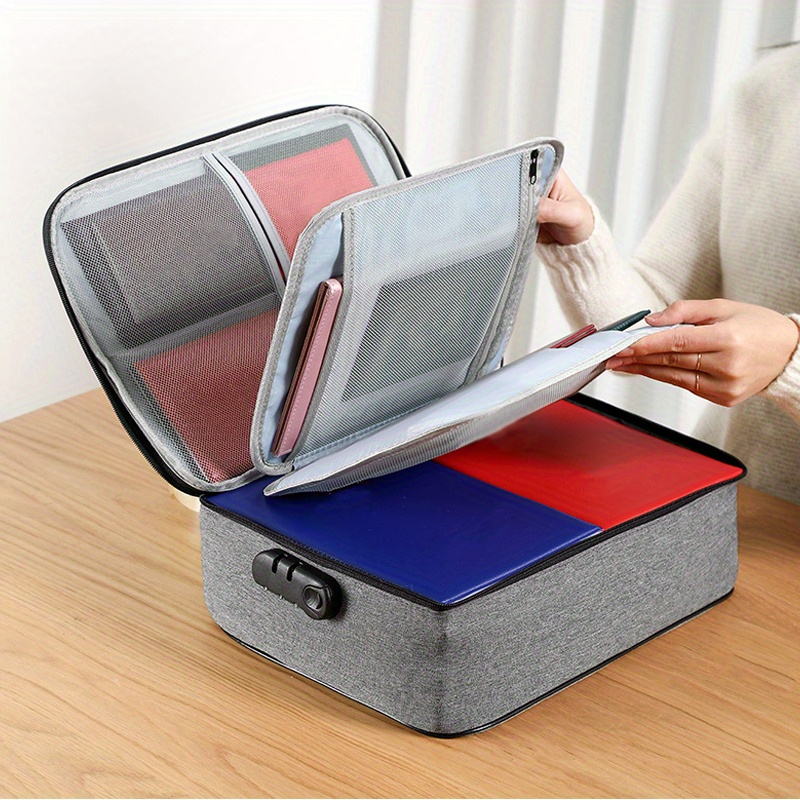 TEMU Single Document Holder With Lock, Fire-resistant 3-layer File Storage Case Featuring Water-resistant Zipper, Portable Organizer Bag For Documents, Laptops, Certificates, Ideal Gift For Him