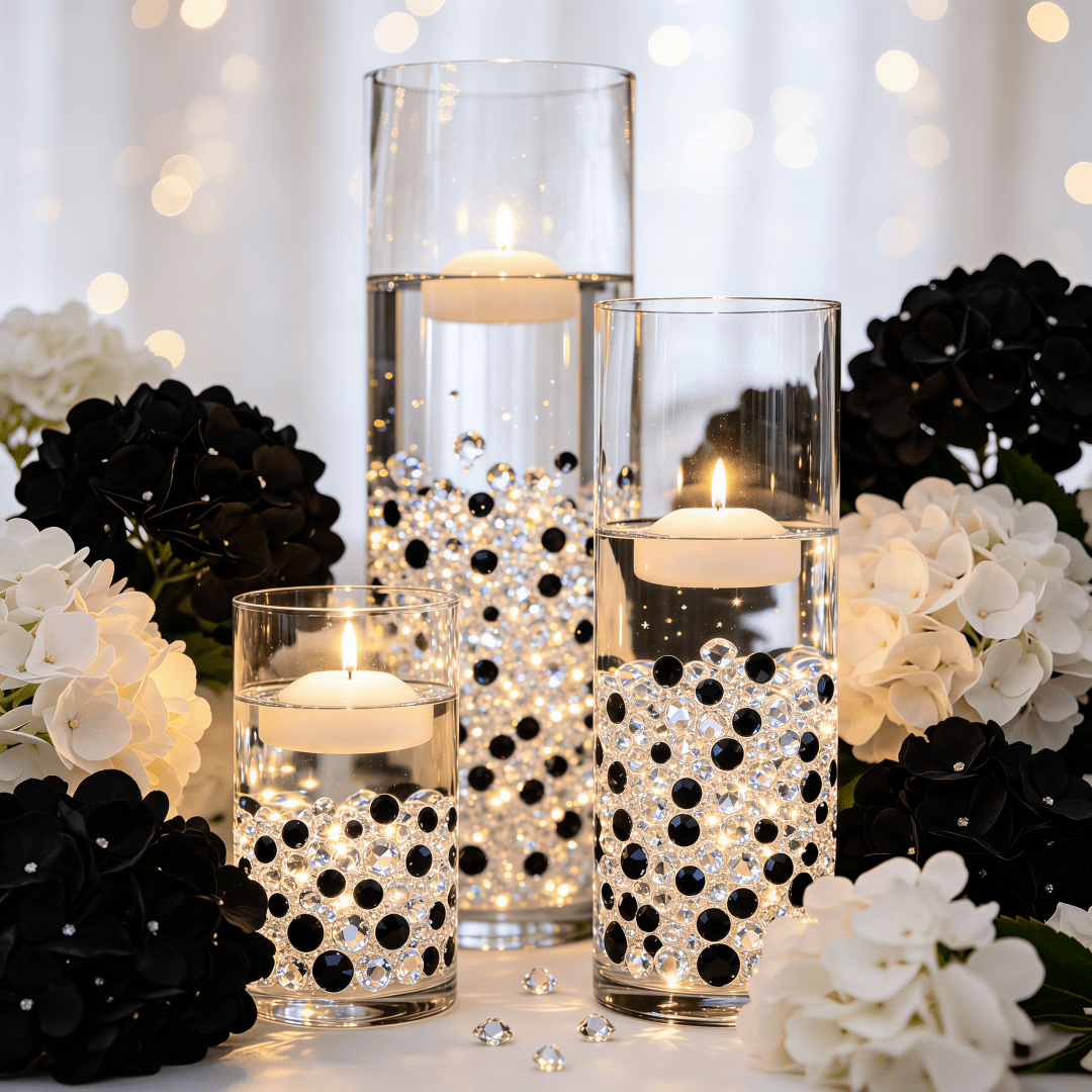 TEMU 4000pcs Clear And Black Acrylic Simulation Fake Diamonds, Glitter Durable Vase Table Decor Crystals Gems, Wedding And Birthday Craft Supplies,