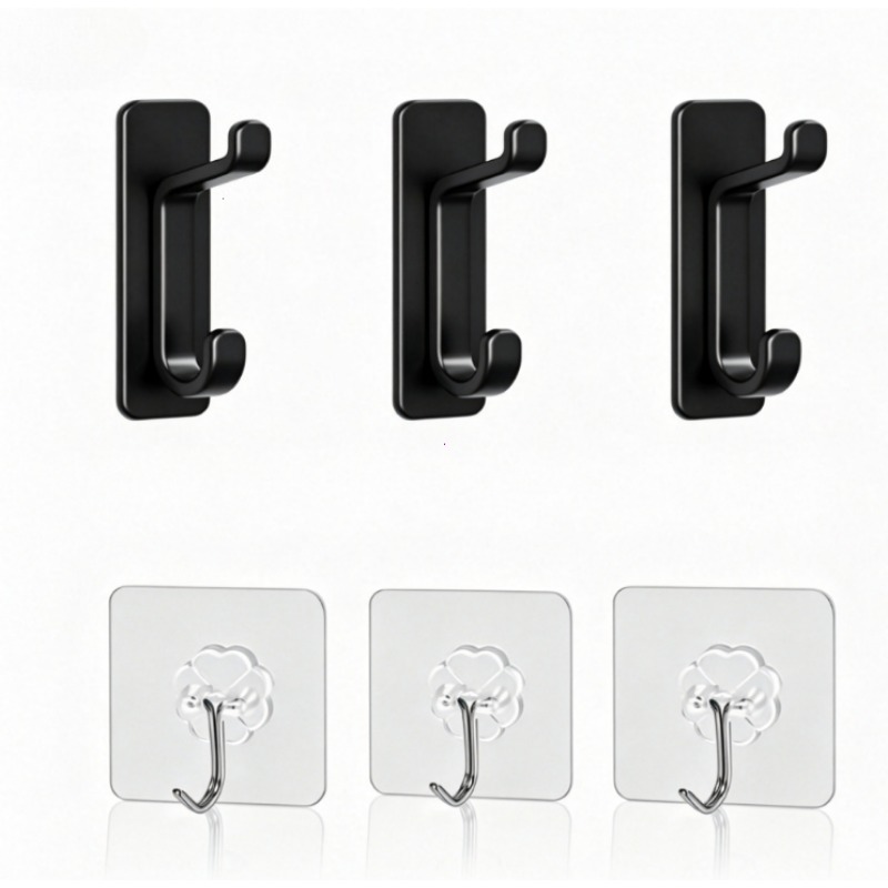 TEMU 6pcs Heavy-duty Adhesive Wall Hooks, Matte Black Towel Hooks For Bathroom And Kitchen, Self-adhesive Utility Hooks For Coats And Robes,