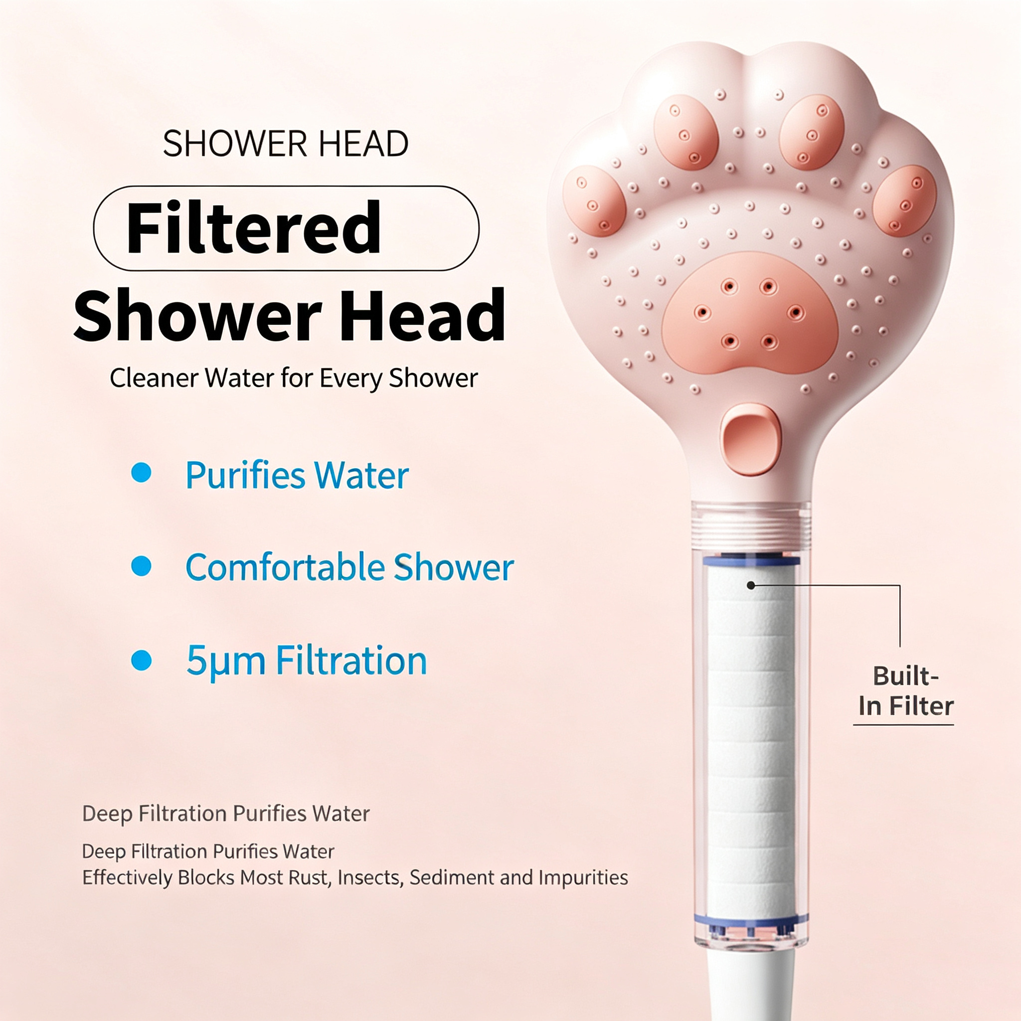 Cute Cat Paw Filter Water Purifying Shower Head