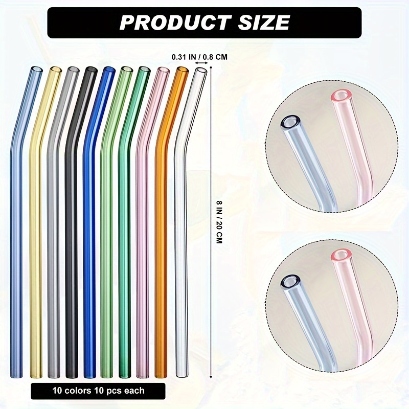 10 st återanvändbara färgglada glasstrån 8 böjda och - Temu Sweden