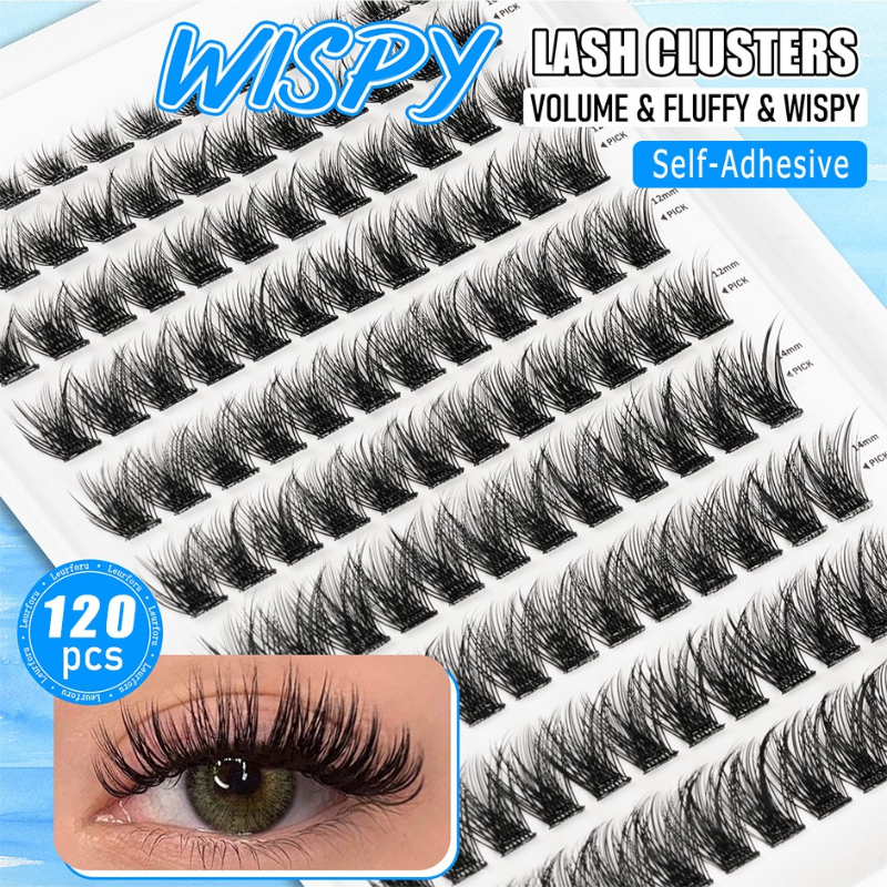 [Self-Adhesive Eyelash Clusters] 120pcs D-Shape Self-Adhesive Eyelash Clusters, Natural Makeup Effect, No Glue Needed