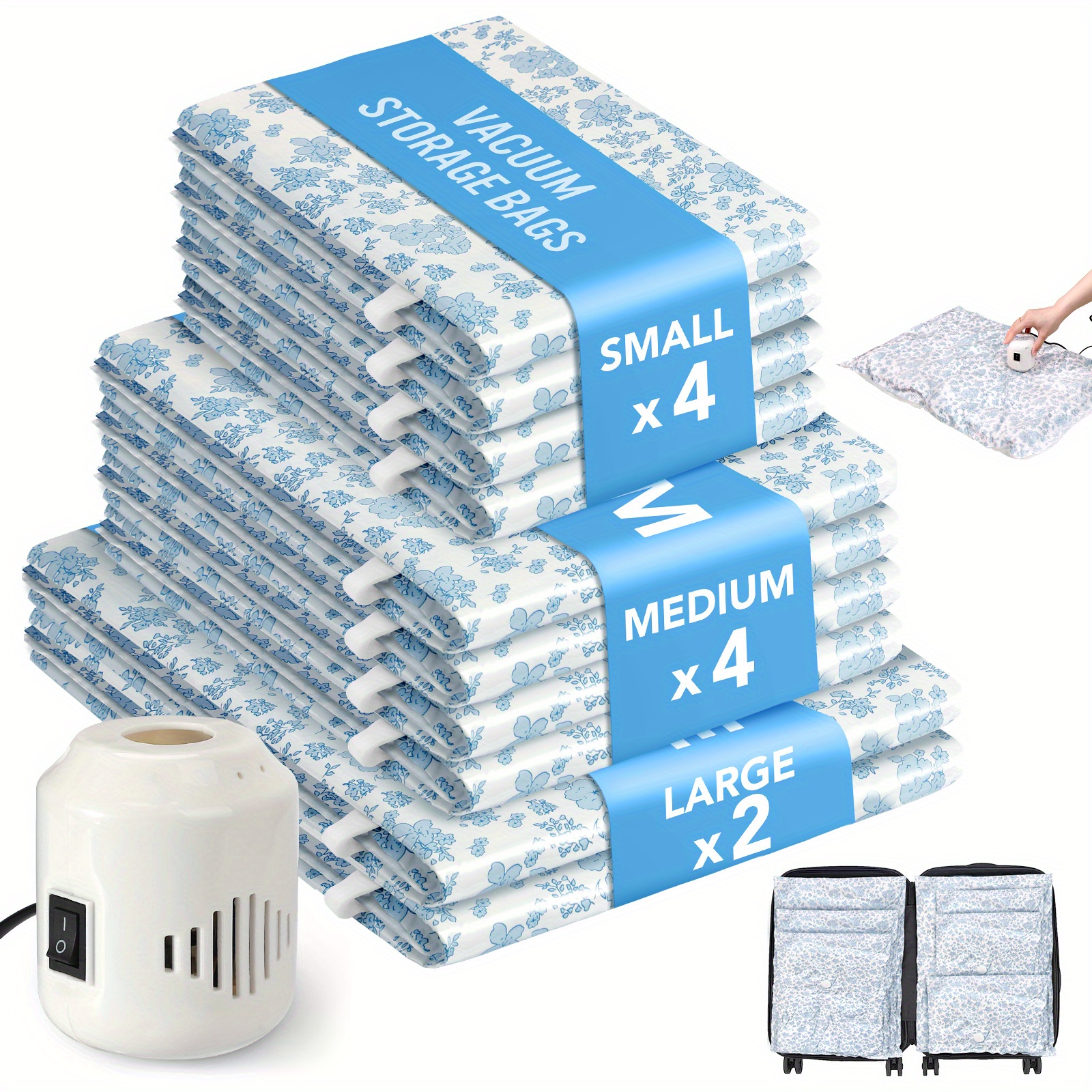 10 Vacuum Storage Bags Pump Including 2 Large 4