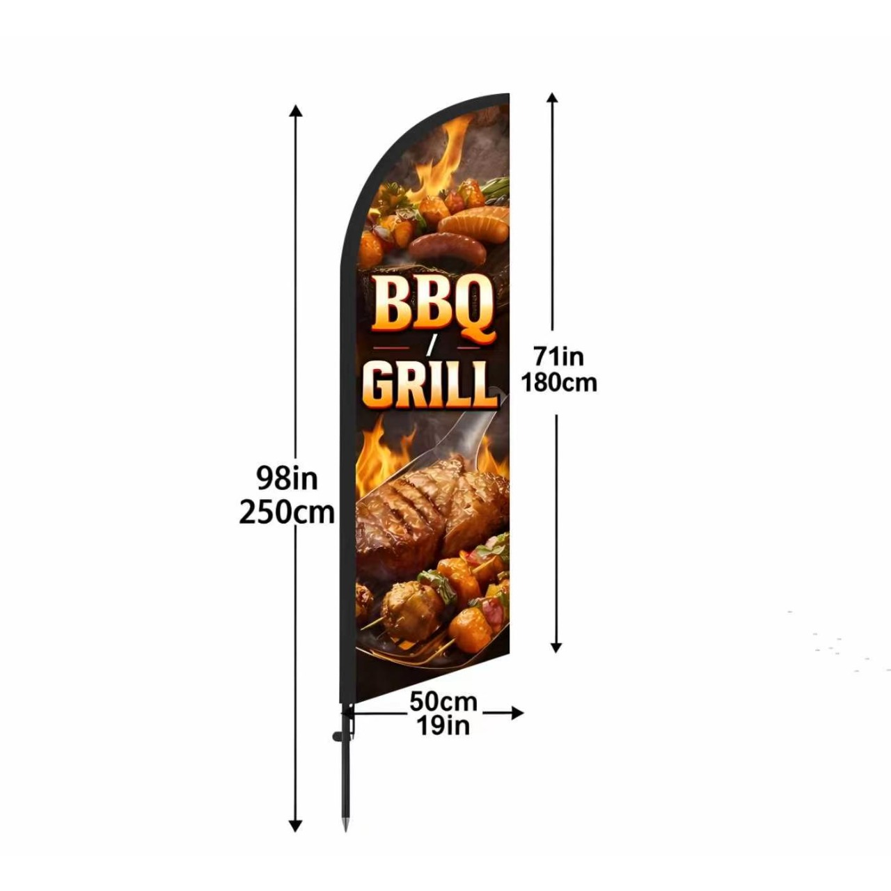 TEMU Bbq & Grill Feather Flag, 6.5 Feet Tall (pole Not Included), Promotional Flag For Bbq And Grill Restaurants, Polyester Flag Face, Double-sided