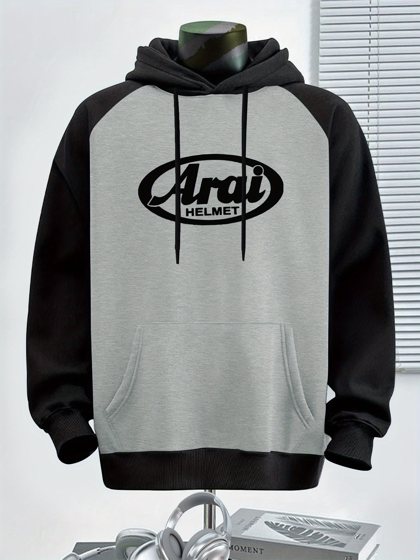mens casual hoodie with drop shoulder sleeves   thickened trendy pullover polyester machine washable casual sports hoodie shirt light grey 0