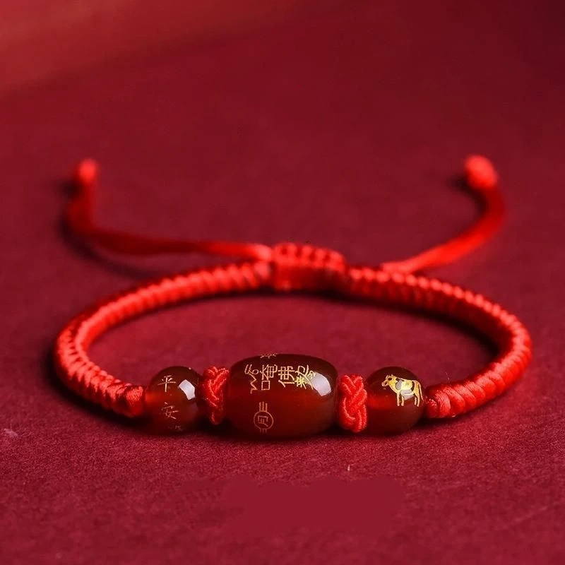 2pcs red rope bracelet year of   zodiac   red rope bracelet   zodiac braided agate hand rope souvenir gift
