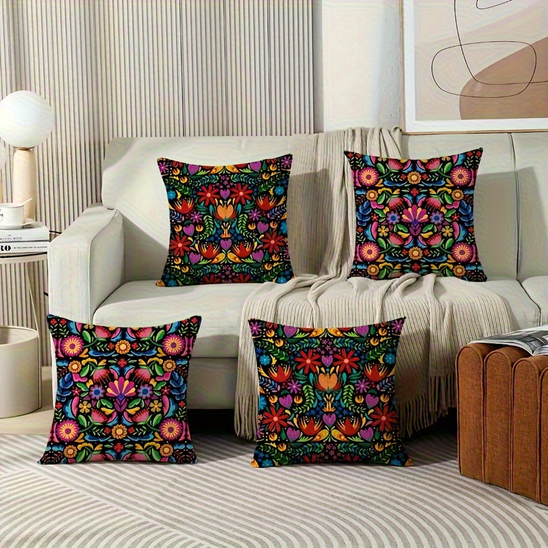 4pcs set of soft polyester fabric pillows with dead flower and leaf pattern zipper closure machine washable suitable for   room bedroom   sofa bed car decoration double sided printing pillow core not included mothers day gi Product details 1