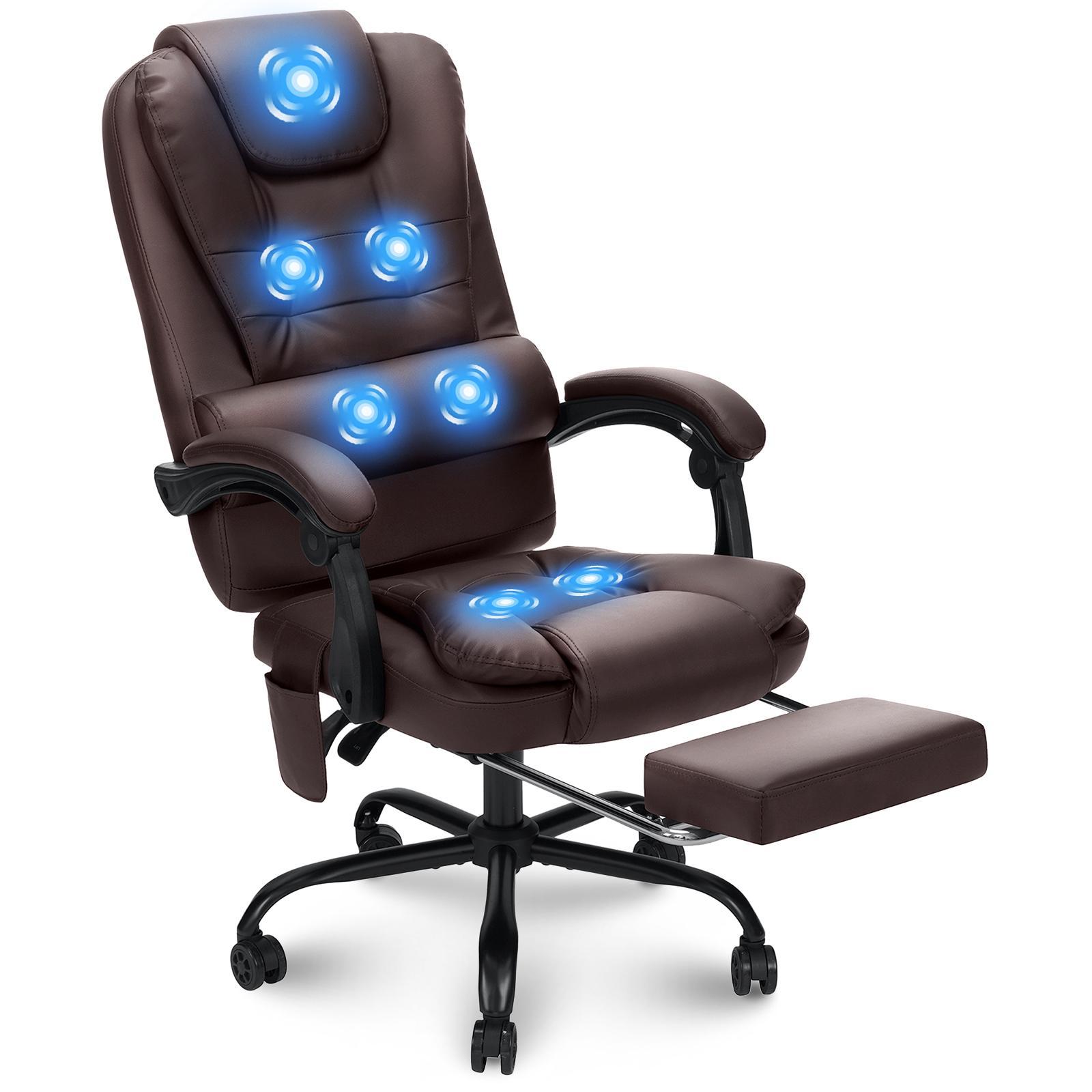 

Executive Office Chair With 7-point Massage, Computer Desk Chair Lumbar Back Support Swivel Rolling, High Back Leather Office Chair With Footrest Reclining For Home Office