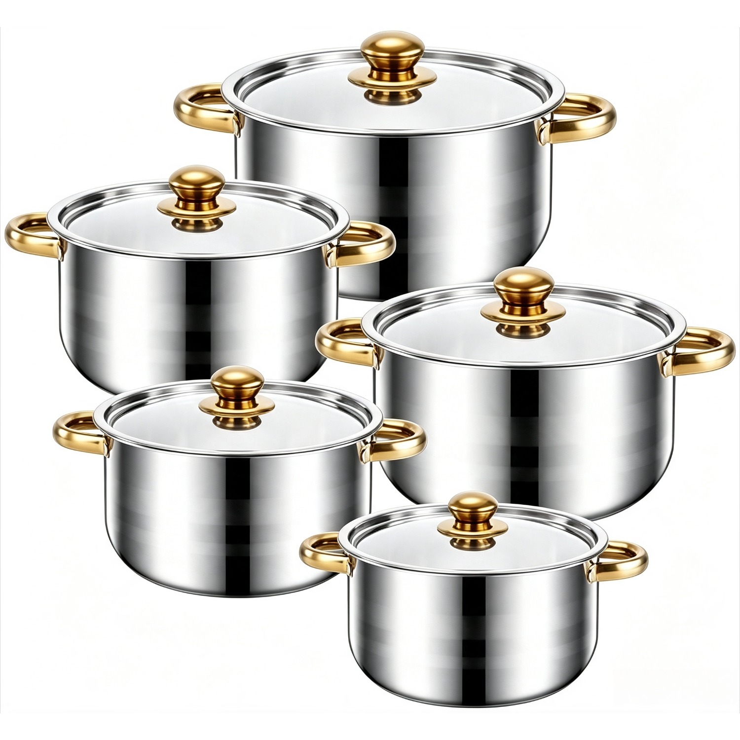 TEMU Stobok Stainless Steel Cookware Set, 5pcs Set With Lids (includes Soup Pot And Casserole) | Stackable Pots And Pans, Double-, Suitable For