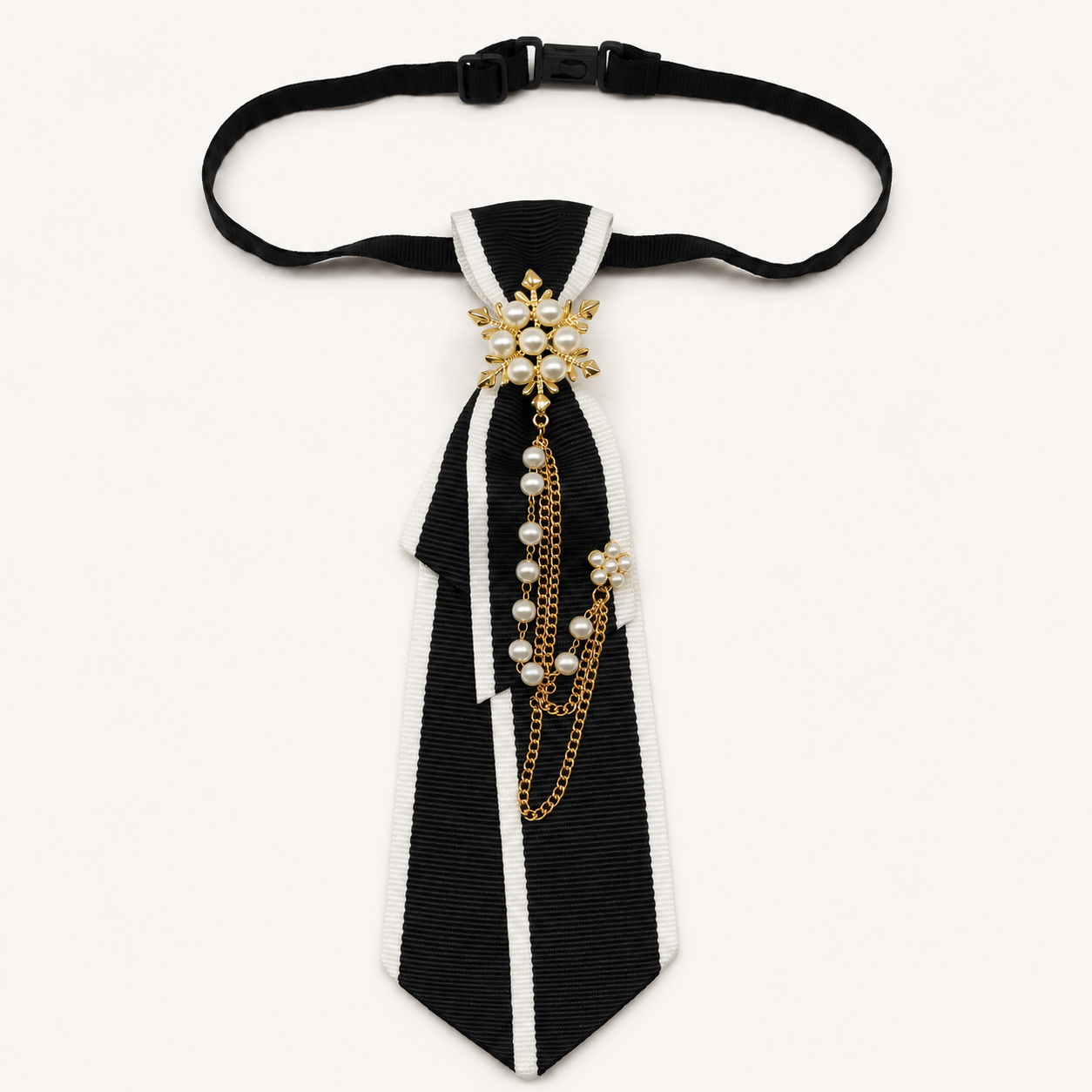 TEMU Women's Adjustable Pre-tied Necktie With Chain Accent Collar Tie - Preppy Suitable For School Uniforms, Office, Parties & Daily Wear, Hand